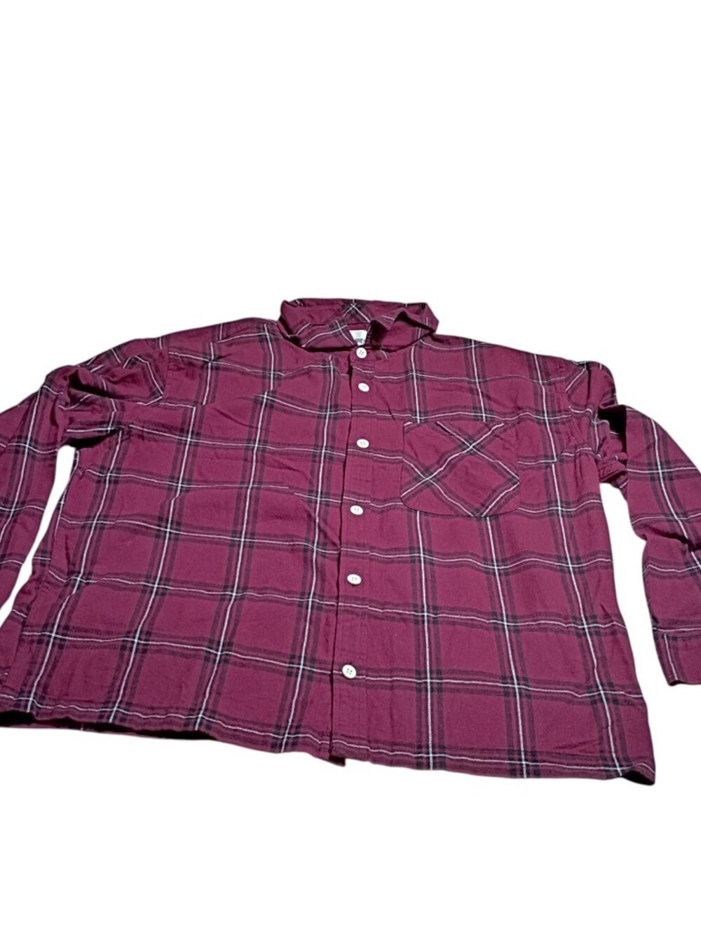 No Boundaries Burgundy Plaid Boxy Flannel Shirt Size Extra Large